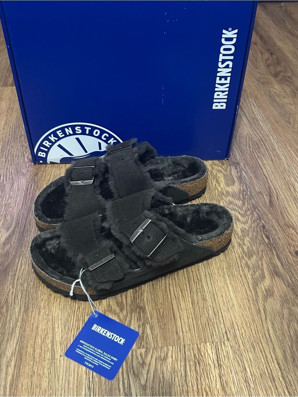 BIRKENSTOCK Arizona brown shearling leather fur sandals shoes women’s eur 38 new - Picture 2 of 7